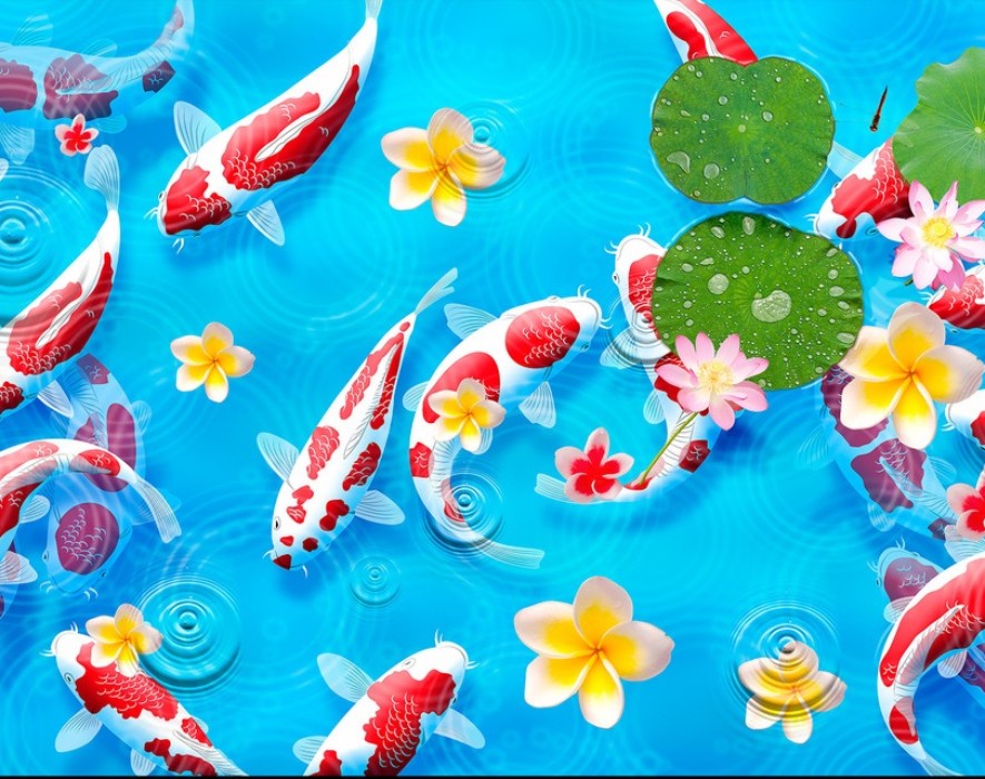 Gạch tranh 3D hoa sen cá đẹp