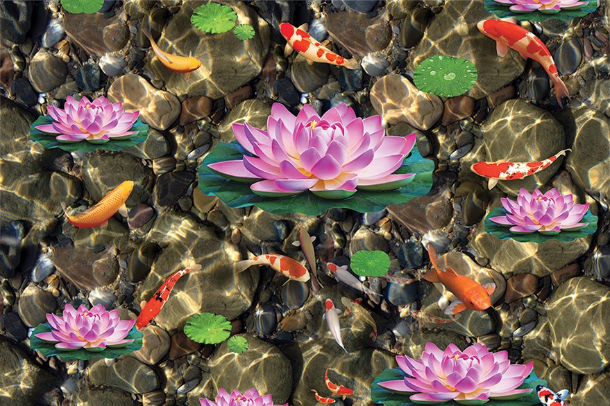 Gạch tranh 3D hoa sen cá đẹp